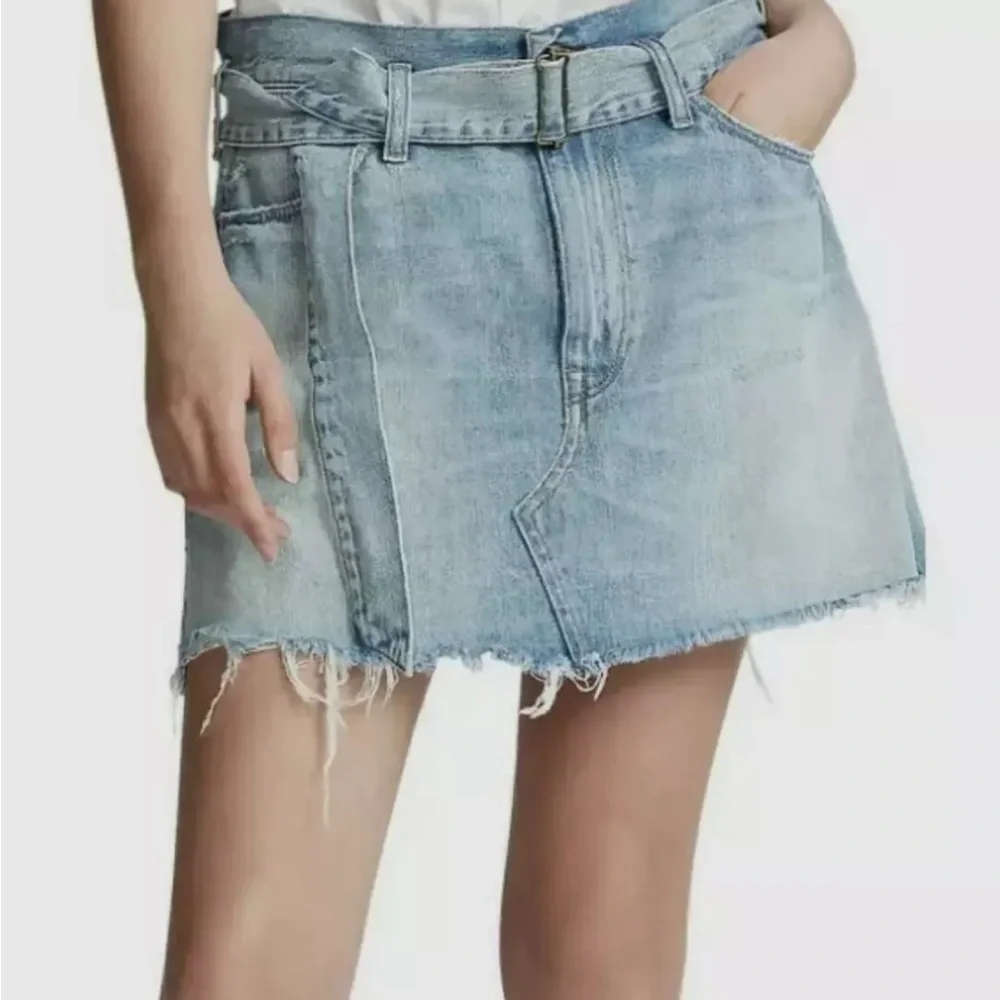 Polo Ralph Lauren for Europe Belted 4-pocket Distressed Denim Skirt (waist 35”)
